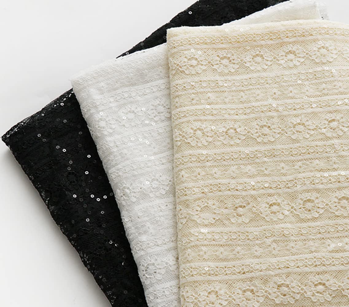 レース生地 白 黒 クリーム色 生地レース 刺繍レース はぎれ布 ...